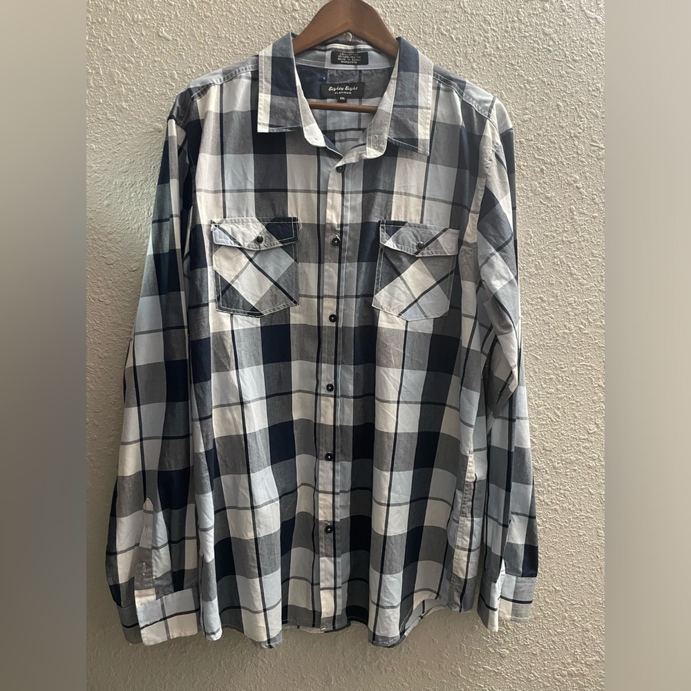 Men’s Eighty Eight Platinum Long Sleeve Checkered Blue Shirt XXL